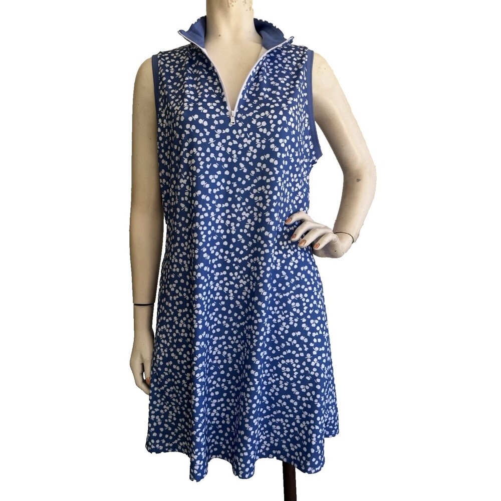 RLX Ralph Lauren Dress Blue Floral Tennis Golf Athleisure Dry Wick Performance L